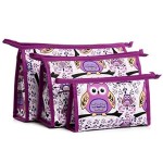 HappyDaily 3 Pack Beautiful and Multifunctional waterproof Makeup cases or Cosmatic bags or Travel Toiletry Pouch or Storage bags or Purse for Women Girls (3, Purple OWL)