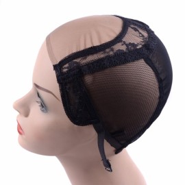 YANTAISIYU 4X4 Inch U Part Swiss Lace Wig Cap for Making Wigs with Adjustable Straps on the Back Glueless Hairnets (Black M) YANTAISIYU 4X4 Inch U Part Swiss Lace Wig Cap for Making Wigs with Adjustable Straps on the Back Glueless Hairnets (Black M)