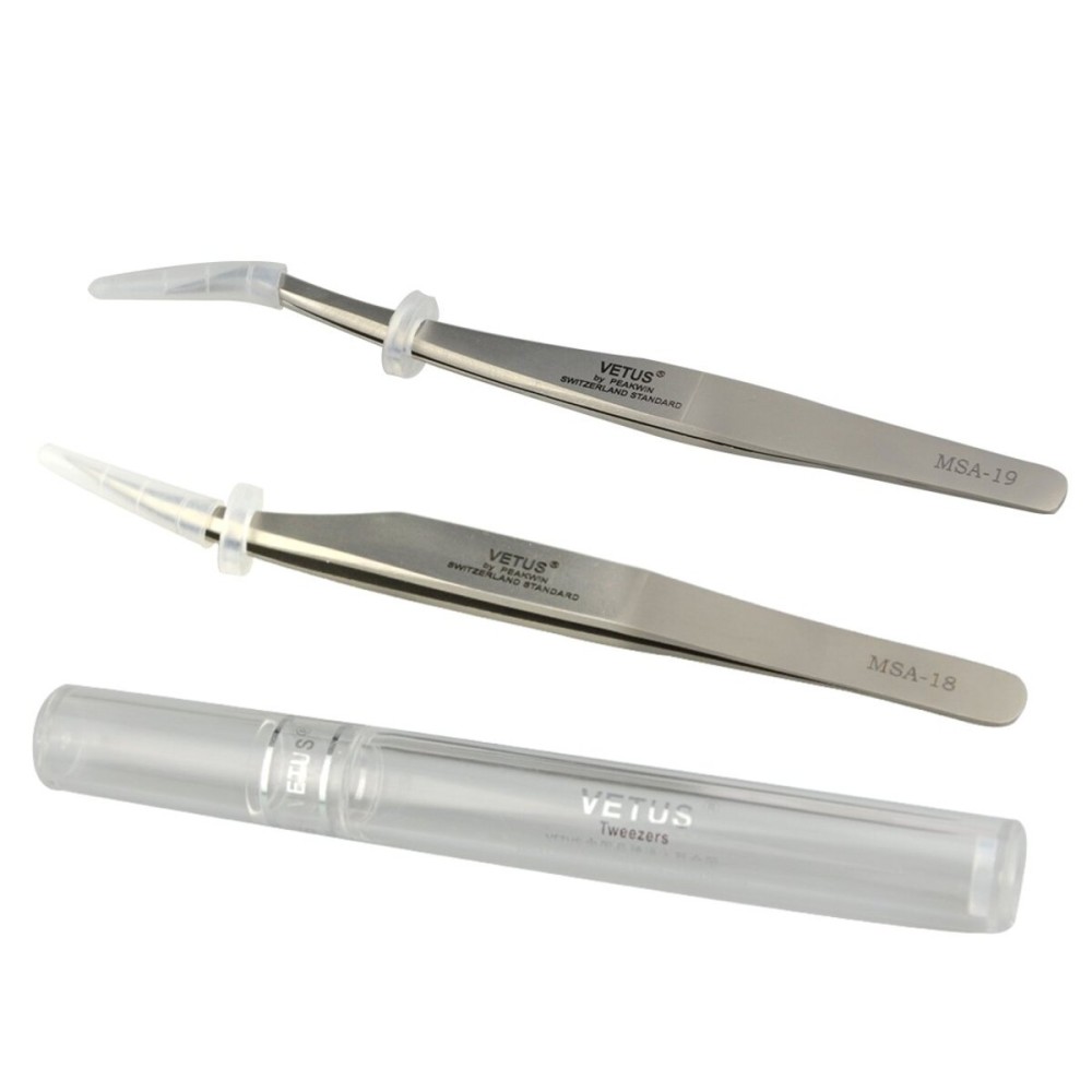 2 Pieces Vetus Eyelash Tweezers Fine Point High Precision Stainless Steel Tweezers with Suprior Case