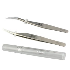 2 Pieces Vetus Eyelash Tweezers Fine Point High Precision Stainless Steel Tweezers with Suprior Case