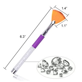 WOKOTO Fan Shape Nail Brush Halo Pink Rhinestone Handle Dust Glitter Powder Remover Pen Nail Art Drawing Pen Liner Brush