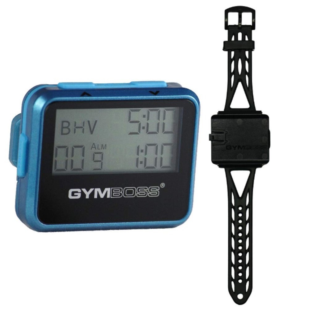 Gymboss Interval Timer and Stopwatch and Watchstrap - Bundle (Teal w/Blue Buttons, One Size Fits All)