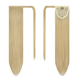 BARSDAR Light Blonde Straight Wrap Ponytail Extension - 26 Inch Long Straight Wrap Around Ponytails for Women, Clip in Ponytail Hair Extensions Synthetic Blonde Pony Tails Hairpieces Daily