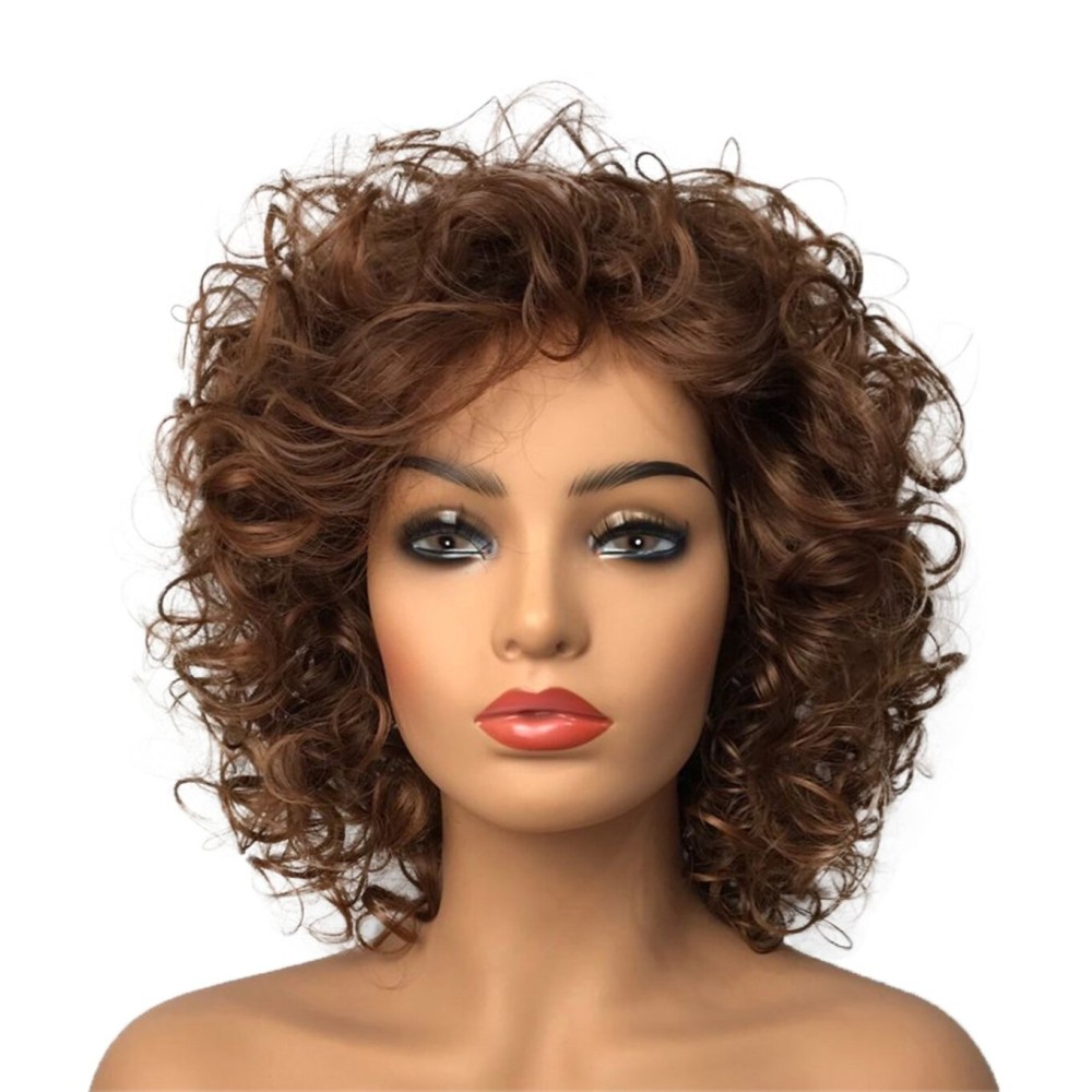 Wiginway Short Curly Synthetic Wigs Women Costume Wig Natural Looking, Auburn Mixed Wigs, 8 Inch