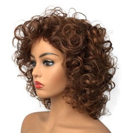 Wiginway Short Curly Synthetic Wigs Women Costume Wig Natural Looking, Auburn Mixed Wigs, 8 Inch