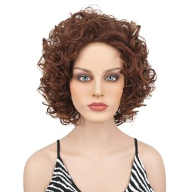 Wiginway Short Curly Synthetic Wigs Women Costume Wig Natural Looking, Auburn Mixed Wigs, 8 Inch