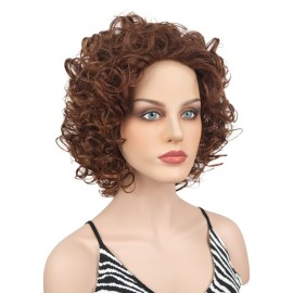 Wiginway Short Curly Synthetic Wigs Women Costume Wig Natural Looking, Auburn Mixed Wigs, 8 Inch