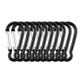 Swatom Aluminum Carabiner Clip 1.6 Inches Spring Snap Hook Keyring Carabiners for Camping Traveling Hiking Keychains Outdoor Accessories Black (10 Pcs)