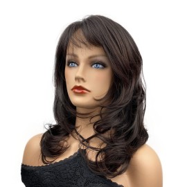 Wiginway Long Wavy Synthetic Wigs with Natural Looking Air Bangs Imported Premium Heat Resistant Hair for Women 14 Inch 2-33
