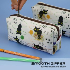 LParkin Cute Cat Pencil Case Bag Knitting Notion Pouch Kitten Gifts for Cat Lovers Makeup Bag Cosmetics Bag Zipper Closure Portable Stationery Organizer Kawaii Box Gadget Bag Multi-Purpose Bag Travel