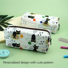 LParkin Cute Cat Pencil Case Bag Knitting Notion Pouch Kitten Gifts for Cat Lovers Makeup Bag Cosmetics Bag Zipper Closure Portable Stationery Organizer Kawaii Box Gadget Bag Multi-Purpose Bag Travel