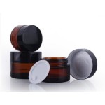 2PCS 20ML/20G Brown Glass Refillable Make Up Jars with Liners and Screw Black Cap Empty Face Cream Lip Balm Storage Container Pot Bottle Jar for Beauty Essential Oils Cosmetic Cream Lotion (20ml)