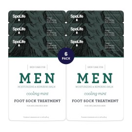 Spa Life Men\'s Cooling Mint Foot Repair Balm and Moisturizing Socks Set - Revitalizing Hydrating Foot Mask for Soothing Tired, Achy Feet and Softening Dry, Cracked Skin One Size Fits Most- 6 Pairs