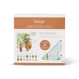 lulujo Babys First Year Milestone Blanket and Card Set | 40in x 40in (Here I Grow Again)