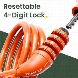 Titanker Bike Lock, Bicycle Lock 4 Feet Cable Lock 1/2 Inch Resettable Bike Locks Combination with Mounting Bracket, Bike Accessories for Bicycle, Electric Scooter, Motorcycle, Orange