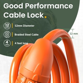 Titanker Bike Lock, Bicycle Lock 4 Feet Cable Lock 1/2 Inch Resettable Bike Locks Combination with Mounting Bracket, Bike Accessories for Bicycle, Electric Scooter, Motorcycle, Orange