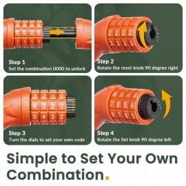 Titanker Bike Lock, Bicycle Lock 4 Feet Cable Lock 1/2 Inch Resettable Bike Locks Combination with Mounting Bracket, Bike Accessories for Bicycle, Electric Scooter, Motorcycle, Orange