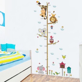 Wland 22 inches x 43 inches Monkey Lion Elephant Birds Koala Animals Measurement Growth Chart Removable Vinyl Wall Decals Stickers for Children Room Nursery