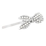 Rosemarie Collections Women\'s Faux Pearl And Crystal Ribbon Bobby Pin Hair Barrette, 2.5 (Silver Tone)