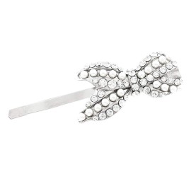 Rosemarie Collections Women\'s Faux Pearl And Crystal Ribbon Bobby Pin Hair Barrette, 2.5 (Silver Tone)