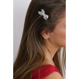 Rosemarie Collections Women\'s Faux Pearl And Crystal Ribbon Bobby Pin Hair Barrette, 2.5 (Silver Tone)