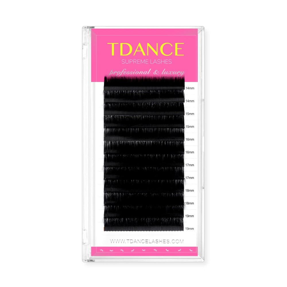 TDANCE Premium DD Curl 0.05mm Thickness Semi Permanent Individual Eyelash Extensions Silk Volume Lashes Professional Salon Use Mixed 14-19mm Length In One Tray (DD-0.05,14-19mm)