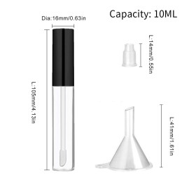 GTHER 10PCS 10ML Empty Lip Gloss Containers Tube with Wand, Refillable Lip Balm Bottles, Lipstick Sample Container and Funnel and Rubber Stoppers for Girls DIY Lip Samples, Black Top GTHER 10PCS 10ML Empty Lip Gloss Containers Tube with Wand, Refillable Lip Balm Bottles, Lipstick Sample Container and Funnel and Rubber Stoppers for Girls DIY Lip Samples, Black Top