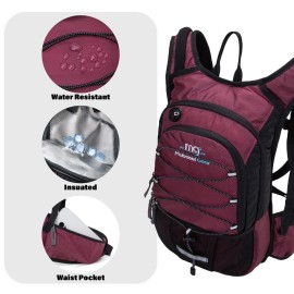 15L Insulated Hydration Backpack Pack with 2L Water Bladder Lightweight Hiking Backpack Bag for Women Men Daypack for Hiking Running Festival Camping Biking (Wine)