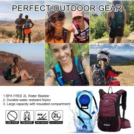 15L Insulated Hydration Backpack Pack with 2L Water Bladder Lightweight Hiking Backpack Bag for Women Men Daypack for Hiking Running Festival Camping Biking (Wine)