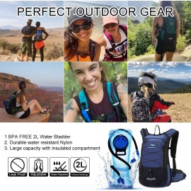15L Insulated Hydration Backpack Pack with 2L Water Bladder Lightweight Hiking Backpack Bag for Women Men Daypack for Hiking Running Festival Camping Biking (Navy)