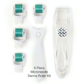 Derma Roller Microneedle 6 Piece Kit [DERMAROLL by Prosper Beauty] Face Roller with 4 Replaceable Heads Exfoliation Microdermabrasion Micro Derma Skin Care Tool Dermaplaning Microneedling