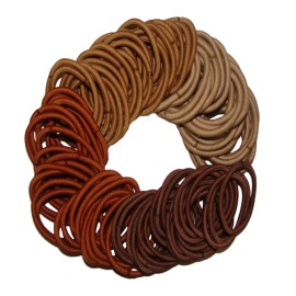 Kenz Laurenz 100 Hair Elastics Hair Ties No Crease Ouchless Ponytail Holders No Metal 4mm (100 Hair Elastics-Brown Ombre)