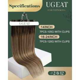 Ugeat Clip In Hair Extensions Real Human Hair Darkest Brown Ombre Medium Brown with Golden Brown Balayage Human Hair Clip In Extensions For Short Silky Straight 14 inch 7pcs 105g Ugeat Clip In Hair Extensions Real Human Hair Darkest Brown Ombre Medium Brown with Golden Brown Balayage Human Hair Clip In Extensions For Short Silky Straight 14 inch 7pcs 105g