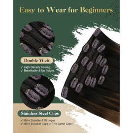 Ugeat Clip In Hair Extensions Real Human Hair Darkest Brown Ombre Medium Brown with Golden Brown Balayage Human Hair Clip In Extensions For Short Silky Straight 14 inch 7pcs 105g Ugeat Clip In Hair Extensions Real Human Hair Darkest Brown Ombre Medium Brown with Golden Brown Balayage Human Hair Clip In Extensions For Short Silky Straight 14 inch 7pcs 105g