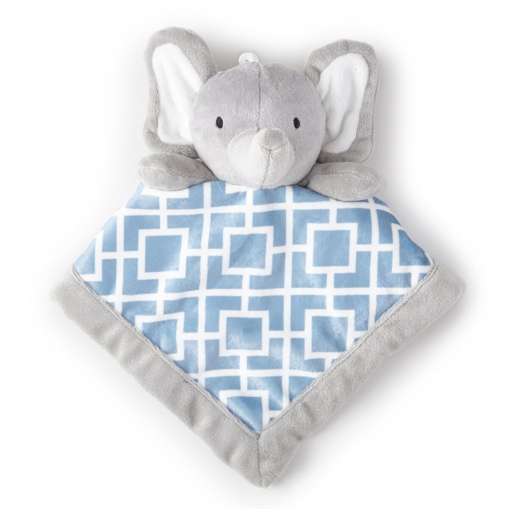 Levtex Home - Baby Elephant Security Blanket - Soft and Cuddly Lovey - Plush - Blue, Grey, White - Nursery Gift