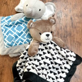 Levtex Home - Baby Elephant Security Blanket - Soft and Cuddly Lovey - Plush - Blue, Grey, White - Nursery Gift