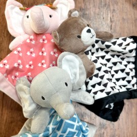 Levtex Home - Baby Elephant Security Blanket - Soft and Cuddly Lovey - Plush - Blue, Grey, White - Nursery Gift