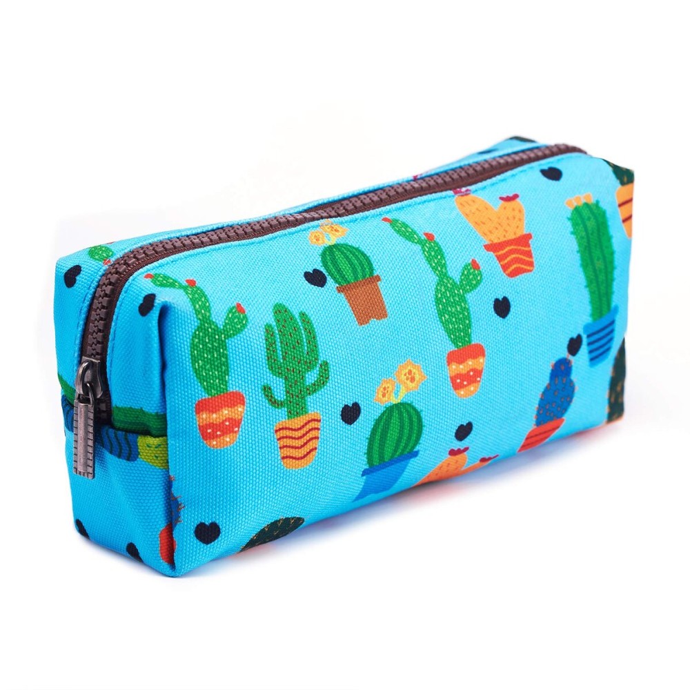 LParkin Cactus Pencil Case Canvas Pen Bag Pouch Stationary Case Makeup Cosmetic Bag