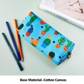 LParkin Cactus Pencil Case Canvas Pen Bag Pouch Stationary Case Makeup Cosmetic Bag