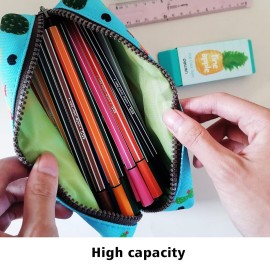 LParkin Cactus Pencil Case Canvas Pen Bag Pouch Stationary Case Makeup Cosmetic Bag