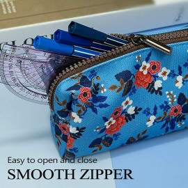 LParkin Birch Floral Canvas Pencil Case Teacher Gift Flower Pen Bag Gadget Pouch Stationary Case Makeup Cosmetic Bag Box