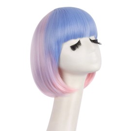 MapofBeauty Fashion Lady Short Straight Synthetic Flat Bangs Bob Wig (Pink/Light Purple/Light Bule) MapofBeauty Fashion Lady Short Straight Synthetic Flat Bangs Bob Wig (Pink/Light Purple/Light Bule)