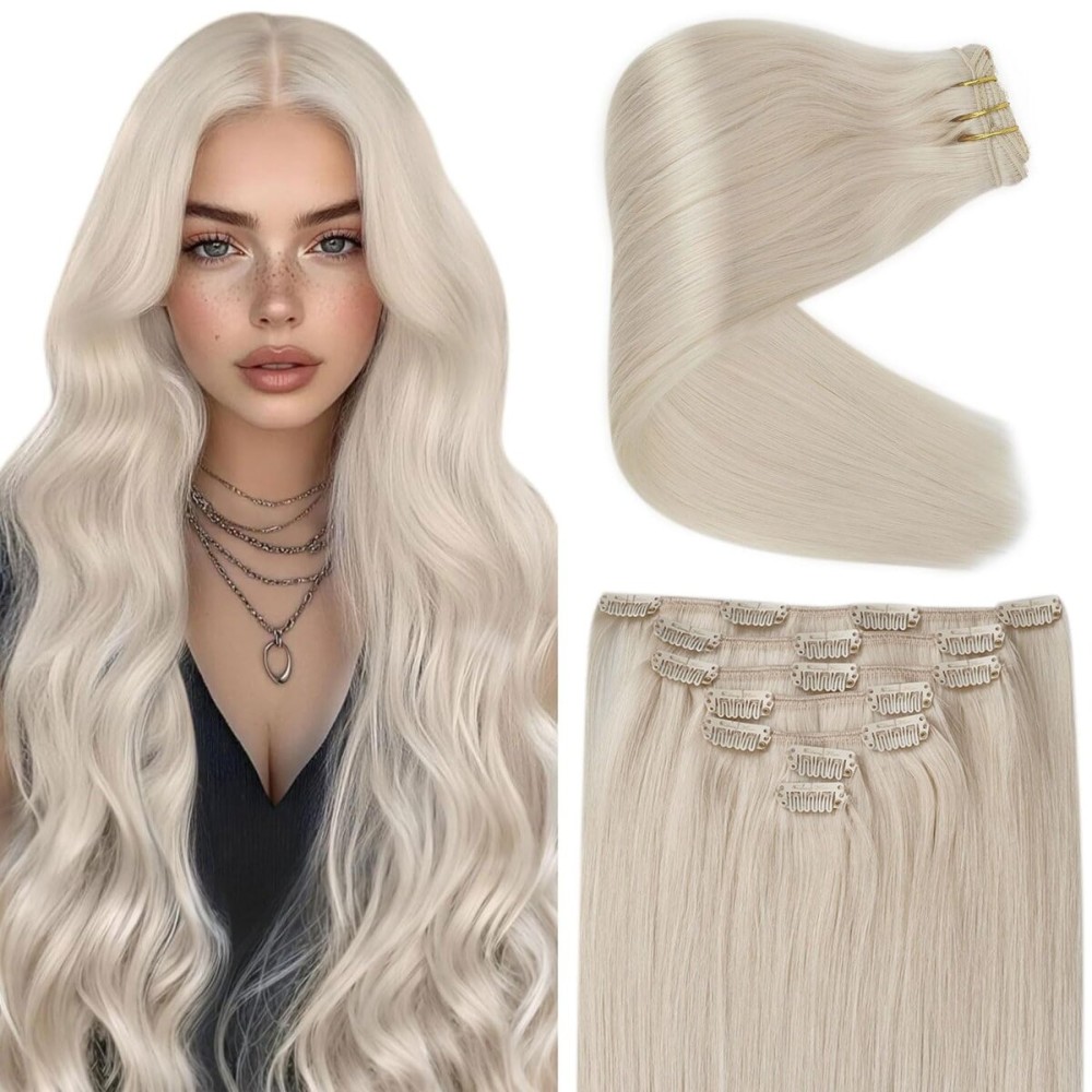 Ve Sunny Blonde Clip in Hair Extensions Real Human Hair Platinum Blonde Clip in Human Hair Extensions White Hair Extensions Clip ins for Women Daily Use Can Be Dyeable 120g 7pcs 16inch Ve Sunny Blonde Clip in Hair Extensions Real Human Hair Platinum Blonde Clip in Human Hair Extensions White Hair Extensions Clip ins for Women Daily Use Can Be Dyeable 120g 7pcs 16inch