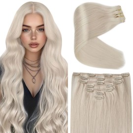 Ve Sunny Blonde Clip in Hair Extensions Real Human Hair Platinum Blonde Clip in Human Hair Extensions White Hair Extensions Clip ins for Women Daily Use Can Be Dyeable 120g 7pcs 16inch Ve Sunny Blonde Clip in Hair Extensions Real Human Hair Platinum Blonde Clip in Human Hair Extensions White Hair Extensions Clip ins for Women Daily Use Can Be Dyeable 120g 7pcs 16inch