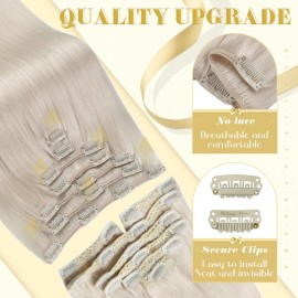 Ve Sunny Blonde Clip in Hair Extensions Real Human Hair Platinum Blonde Clip in Human Hair Extensions White Hair Extensions Clip ins for Women Daily Use Can Be Dyeable 120g 7pcs 16inch Ve Sunny Blonde Clip in Hair Extensions Real Human Hair Platinum Blonde Clip in Human Hair Extensions White Hair Extensions Clip ins for Women Daily Use Can Be Dyeable 120g 7pcs 16inch