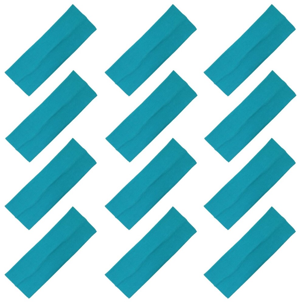 Kenz Laurenz 3 Wide Cotton Headbands Pack Stretch Elastic Yoga Soft and Stretchy Sports Sweatbands Fashion Headband for Teens Women Girls Men (12 pc Headbands, Teal)