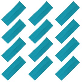 Kenz Laurenz 3 Wide Cotton Headbands Pack Stretch Elastic Yoga Soft and Stretchy Sports Sweatbands Fashion Headband for Teens Women Girls Men (12 pc Headbands, Teal)