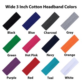 Kenz Laurenz 3 Wide Cotton Headbands Pack Stretch Elastic Yoga Soft and Stretchy Sports Sweatbands Fashion Headband for Teens Women Girls Men (12 pc Headbands, Teal)