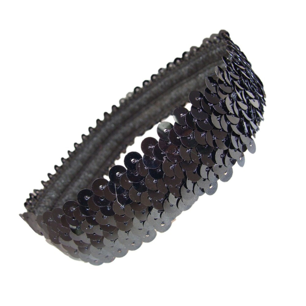 Kenz Laurenz Sequin Headbands Elastic Stretchy Headband for Girls Kids Women Flapper Roaring 20s Great Gatsby 1920s Hair Band Cute Princess Head Bands (Black)