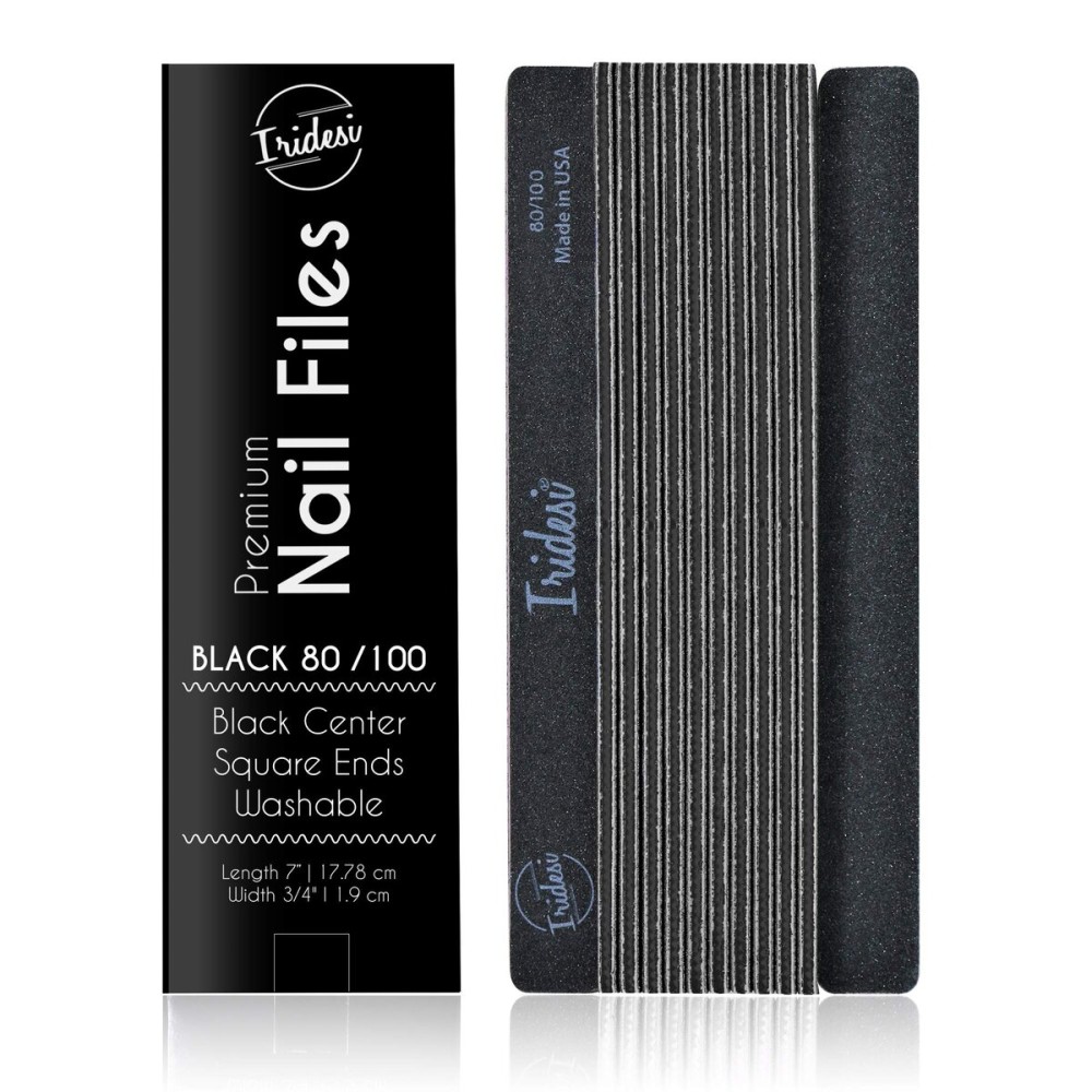 Professional Nail Files Black Washable Emery Boards 7 Inches Long Square End Serrated Edge 12 Fingernail Files Per Pack (80/100)